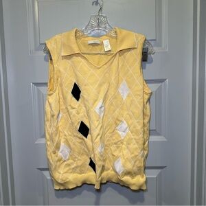 Liz Golf by Liz Claiborne Yellow Argyle Knit Sleeveless Top size 2X